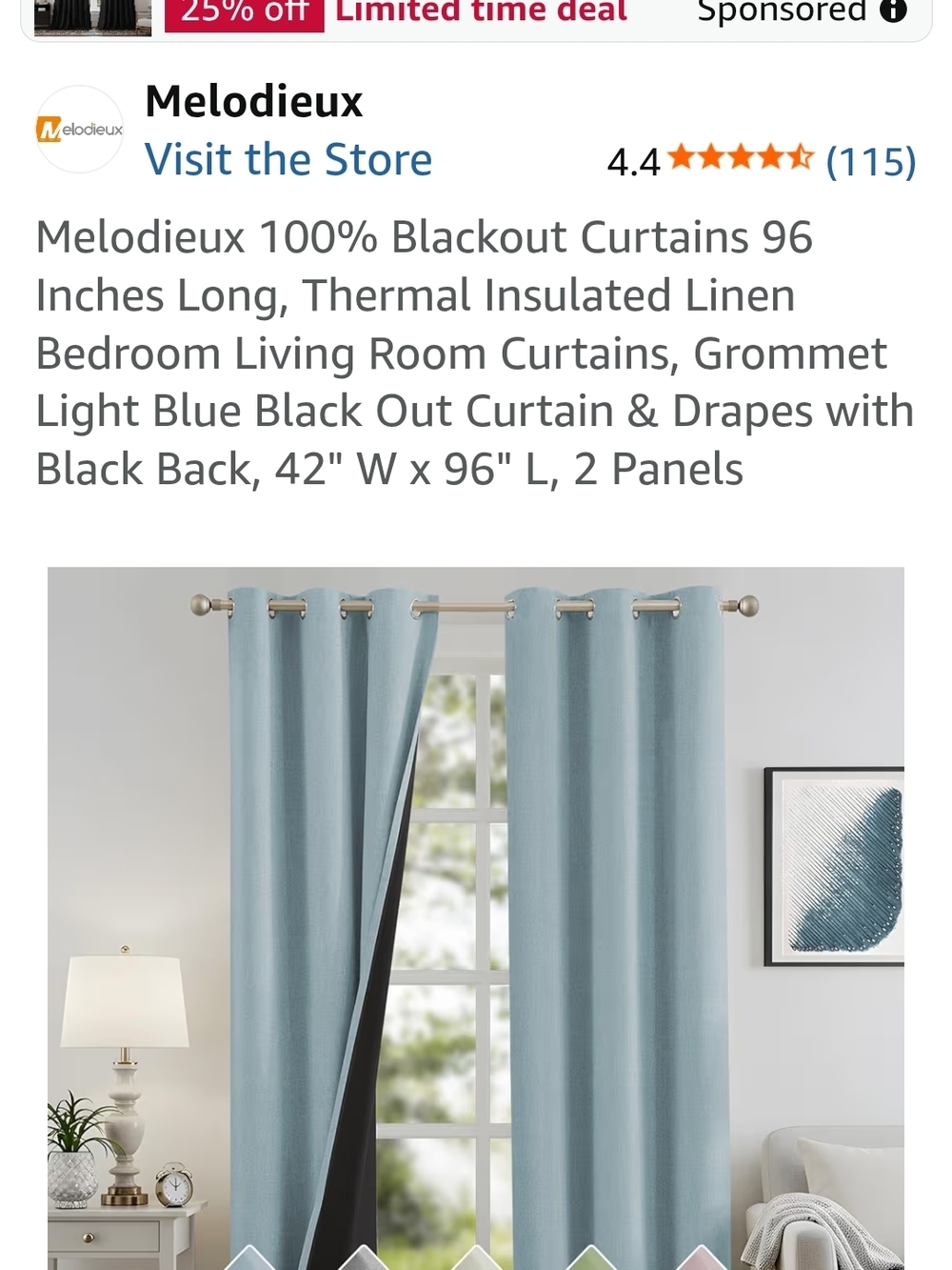 MElodieux Light Blue Blackout Grommet Curtain Panel Pair